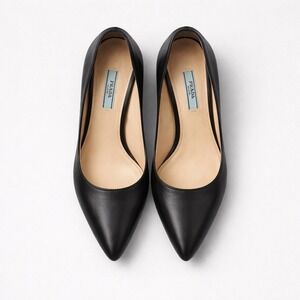 Prada Milano Black Leather Platform Pumps Pointed Toe Stiletto Heels size 8.5